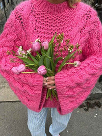 Cecily cable knit sweater styling detail