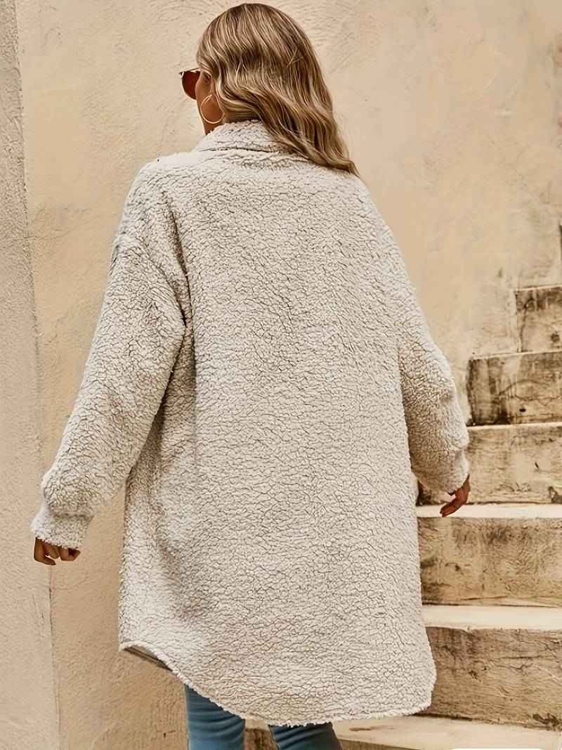 Fiorella | Women's Beige Oversized Sherpa Coat