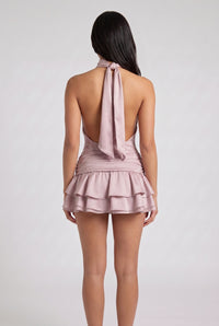 Noor Halter Neck Open-Back Bodycon Mini Dress Mauve Pink - Back