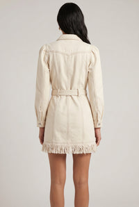 Cassidy Western Denim Fringe Mini Dress Cream - Back