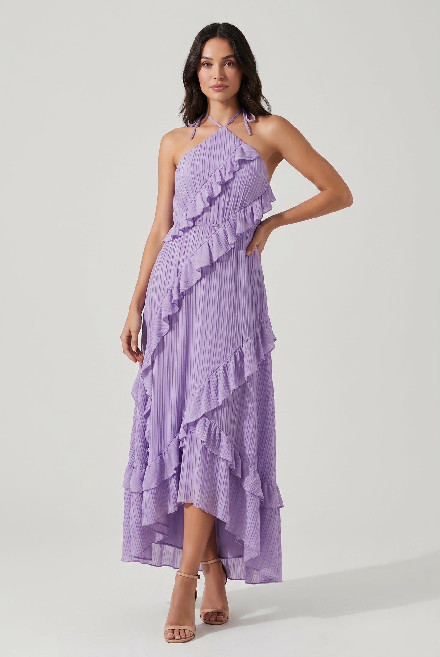 Lavinia Halter Ruffle Maxi Dress Violet - Front