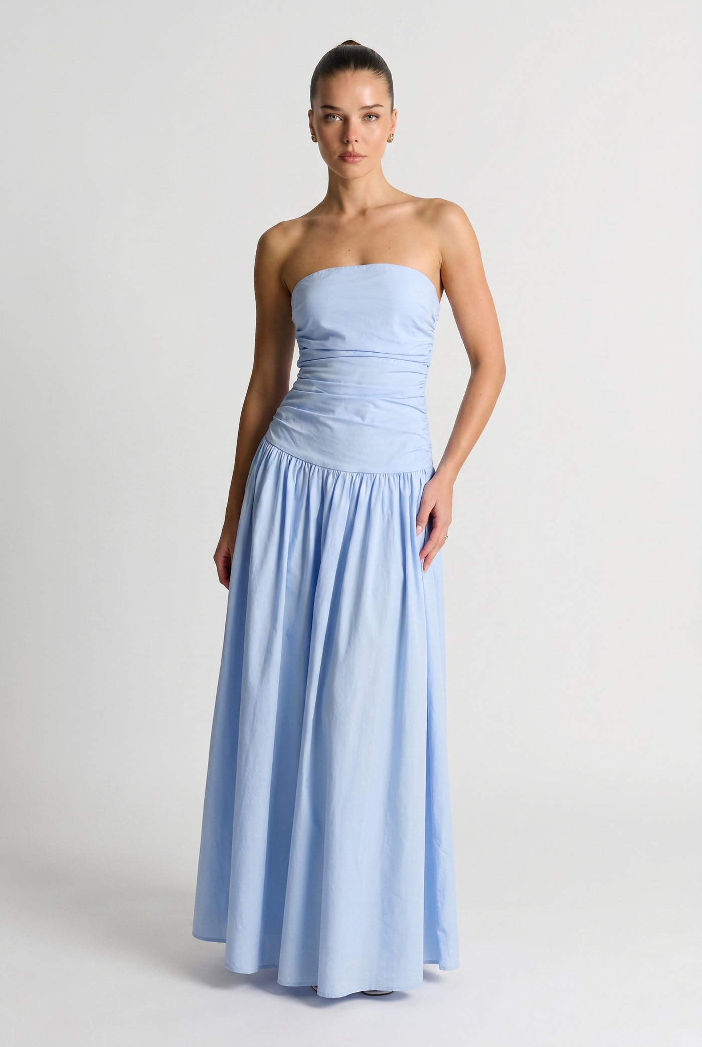 Marina Sleeveless Ruched Maxi Blue - Front