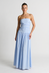 Marina | Sleeveless Ruched Maxi Dress in Blue