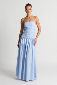 Marina Sleeveless Ruched Maxi Blue - Front