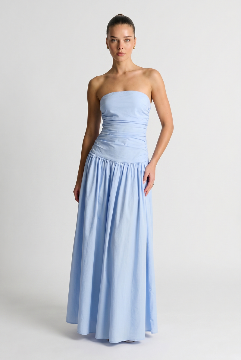 Marina Sleeveless Ruched Maxi Blue - Front