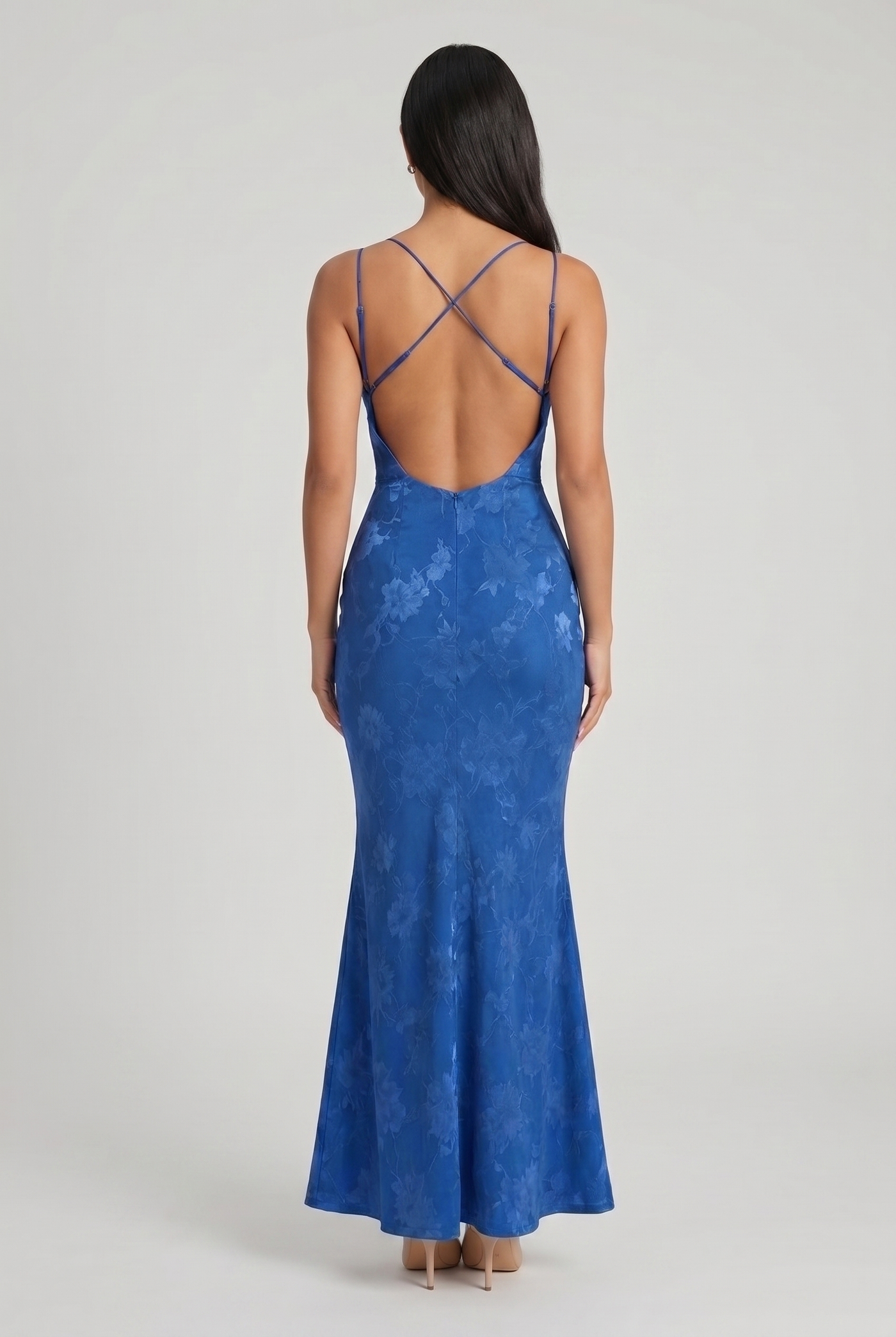 Maia Floral Strap Open-Back Maxi Floral Blue - Back