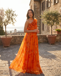 Delphine One-Shoulder Floral Ruffle Maxi Orange - Lifestyle
