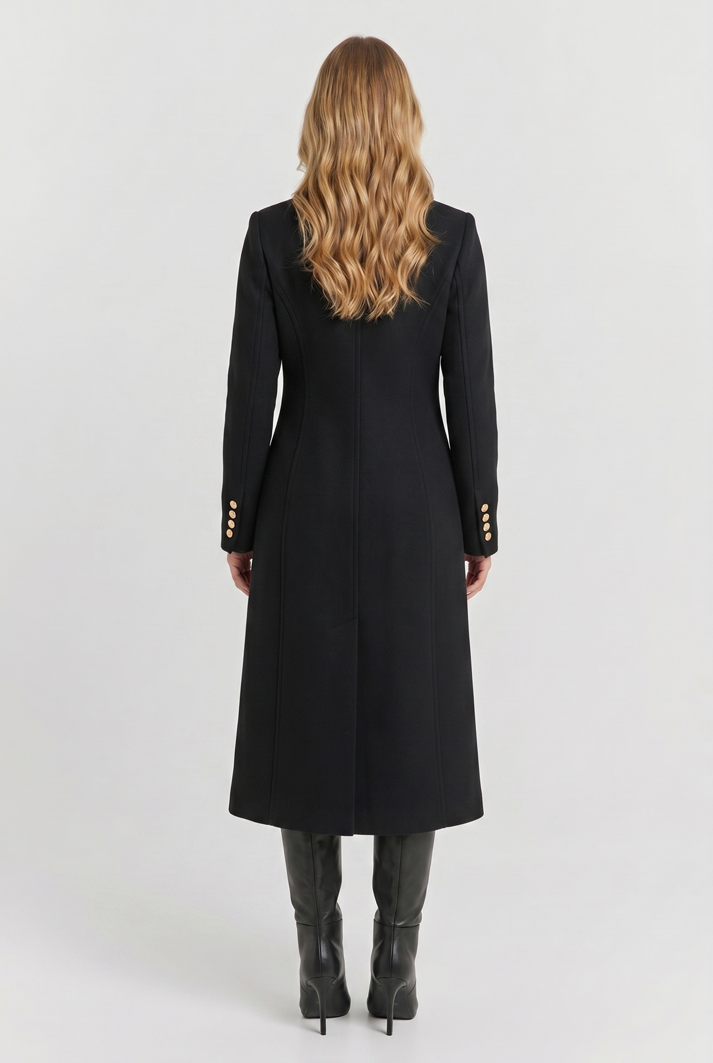 Beatrix Double-Breasted Wool-Blend Coat Black - Back