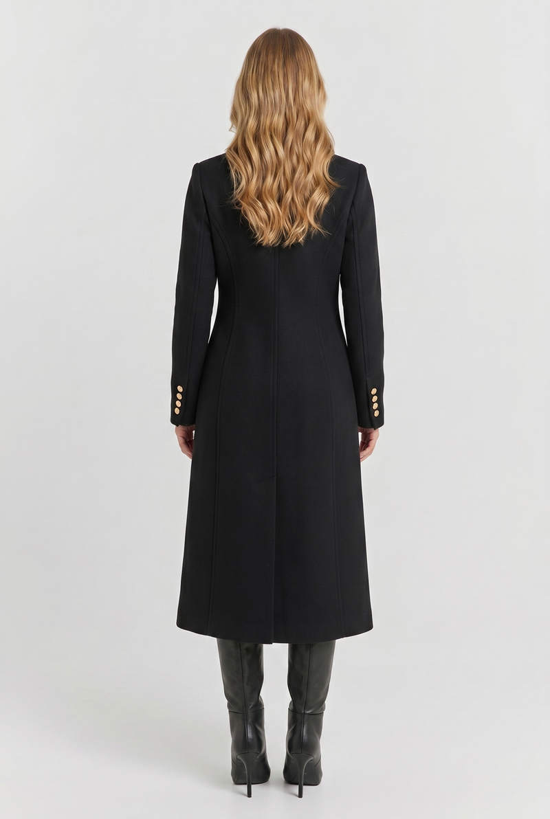 Beatrix Double-Breasted Wool-Blend Coat Black - Back