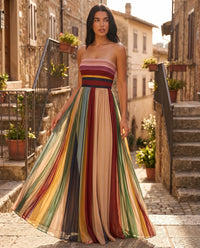 Mara Strapless Pleated Flowing Maxi Multicolour - Lifestyle