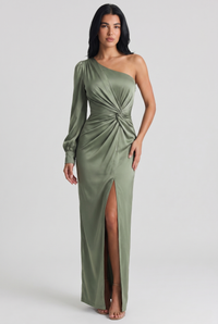 Adira One-Shoulder Flowing Maxi Dress Green - Front