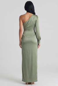 Adira One-Shoulder Flowing Maxi Dress Green - Back