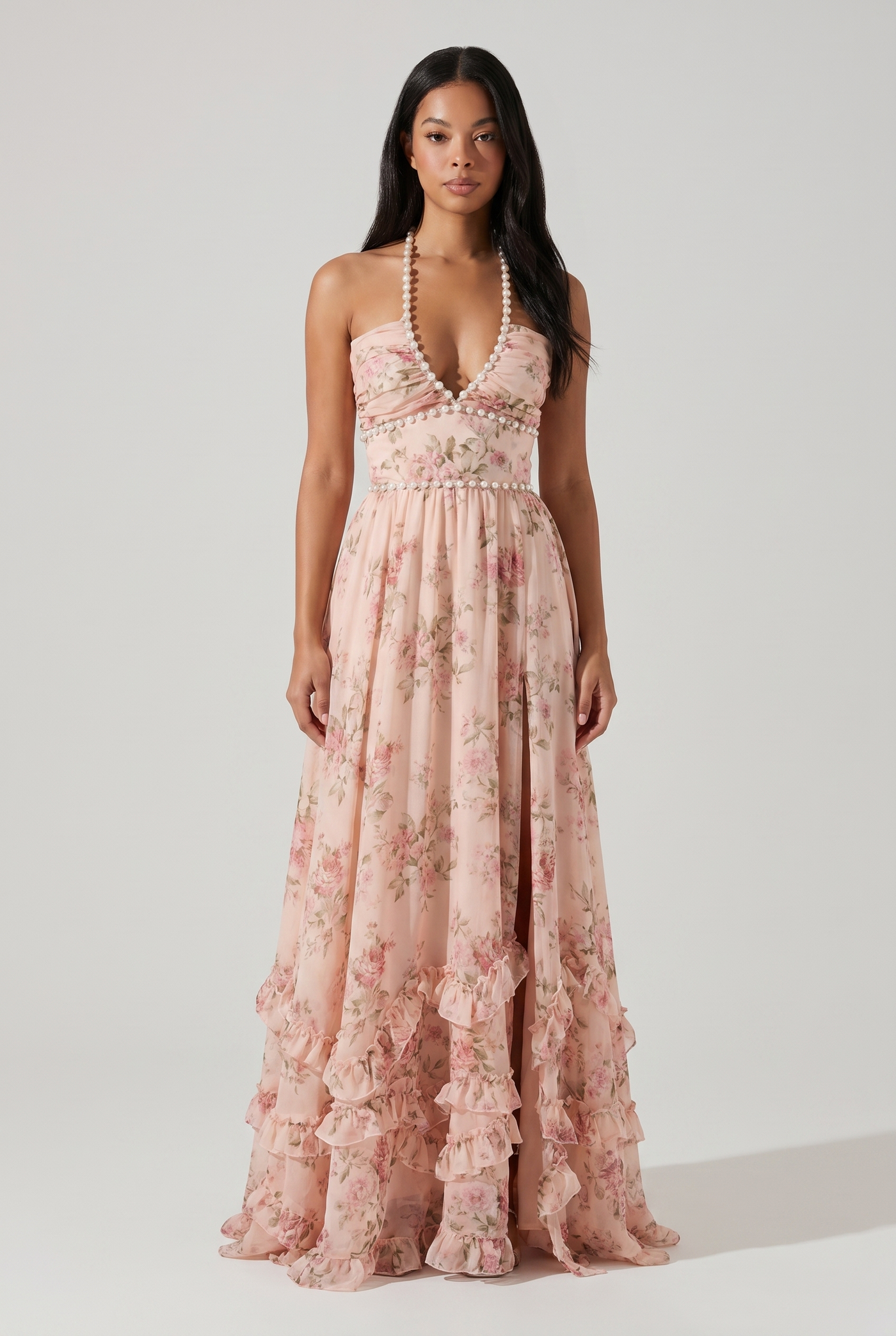 Saskia Sleeveless Floral A-Line Maxi Pink - Front