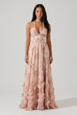 Saskia | Sleeveless Floral Print A-Line Maxi Dress