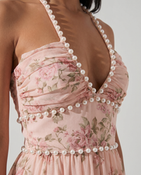 Saskia Sleeveless Floral A-Line Maxi Pink - Close-Up Detail