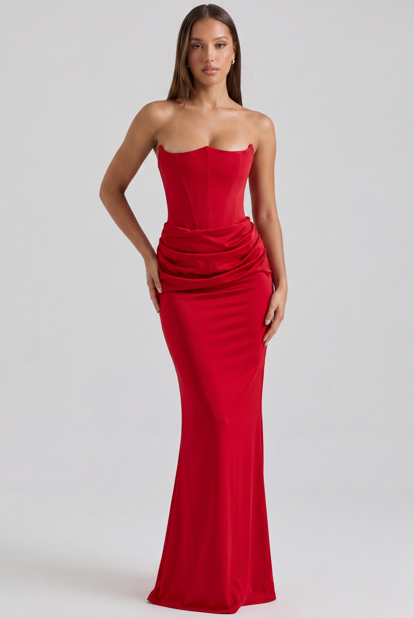 Anouk Draped Pleated Strapless Maxi Red - Front