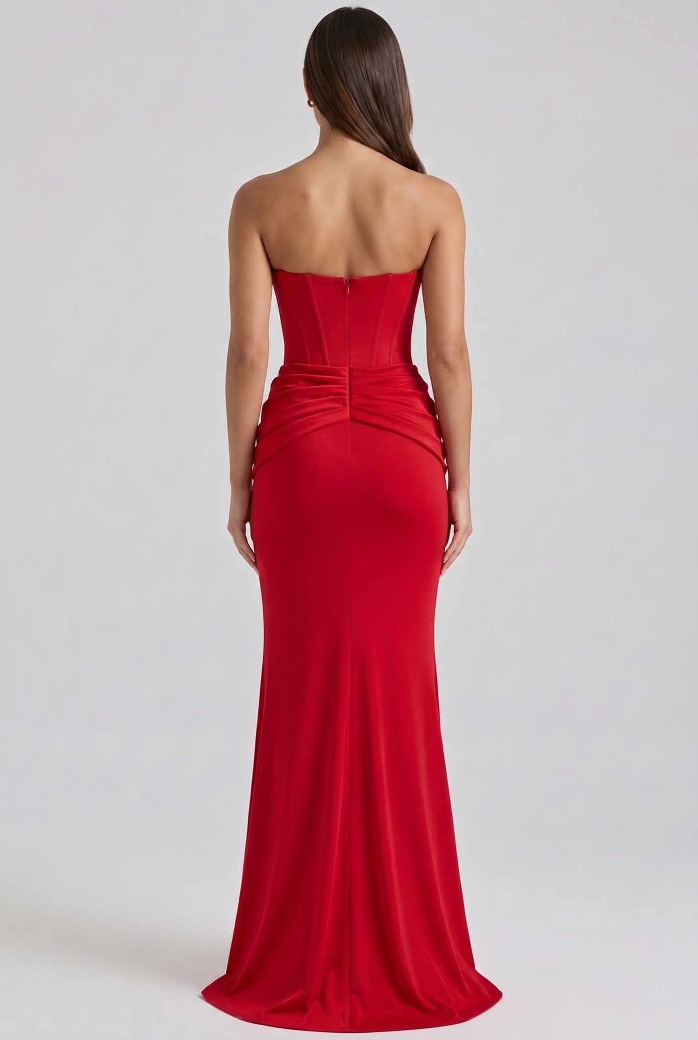 Anouk Draped Pleated Strapless Maxi Red - Back