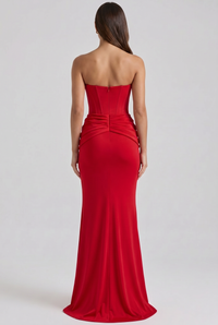 Anouk Draped Pleated Strapless Maxi Red - Back