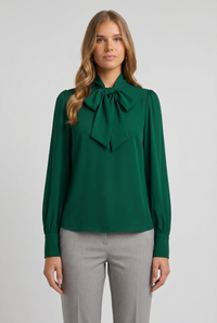 Margot Bow-Tie Draped Blouse Green - Front