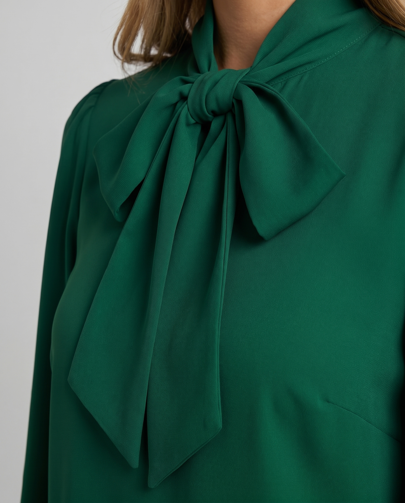 Margot Bow-Tie Draped Blouse Green - Close-Up Detail