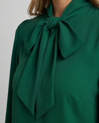 Margot Bow-Tie Draped Blouse Green - Close-Up Detail