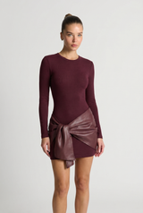 Roxy | Faux Leather Patchwork Tie-Front Bodycon Mini Dress