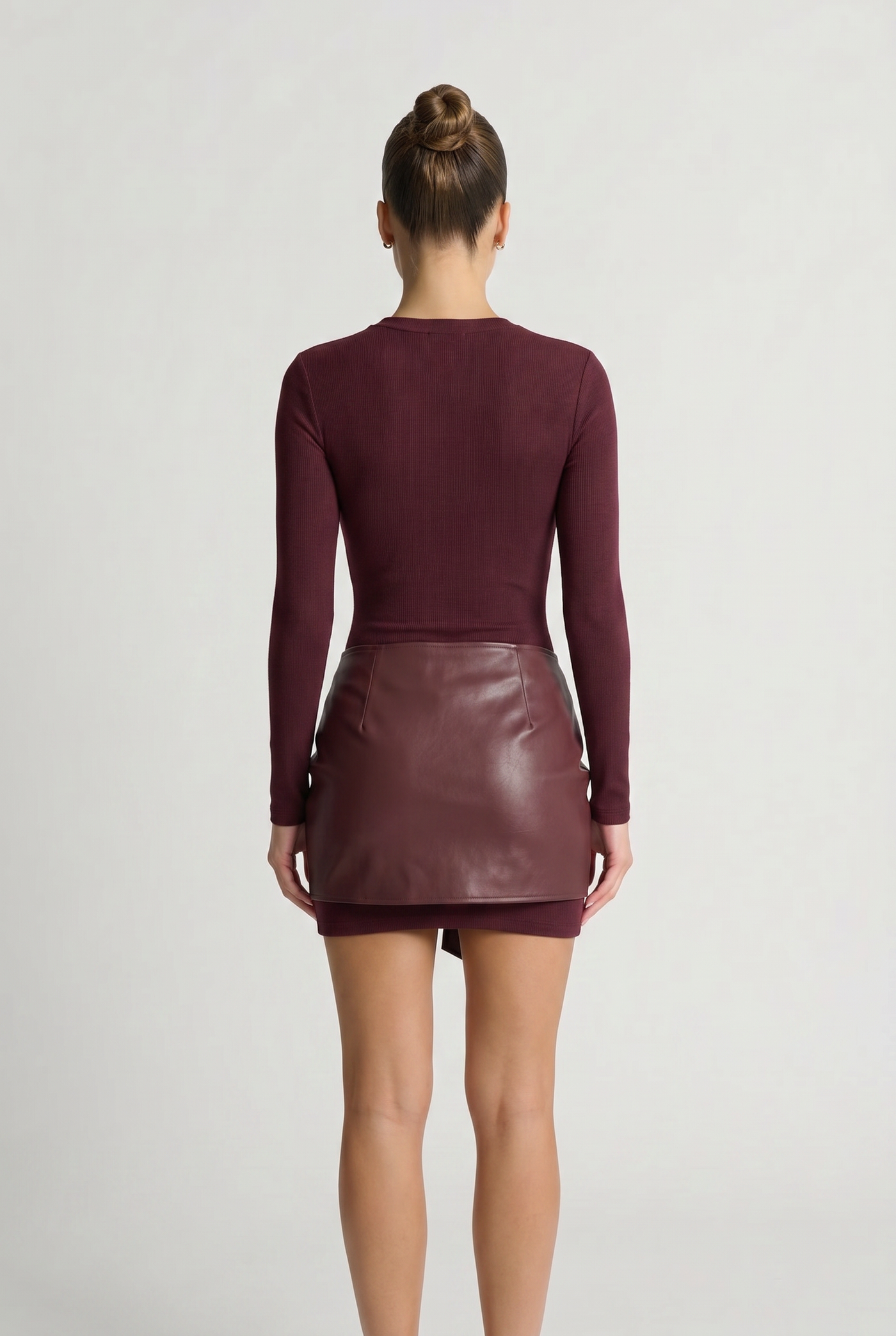 Roxy Faux Leather Patchwork Tie-Front Bodycon Mini Burgundy - Back