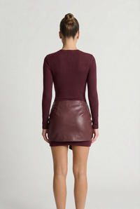 Roxy Faux Leather Patchwork Tie-Front Bodycon Mini Burgundy - Back