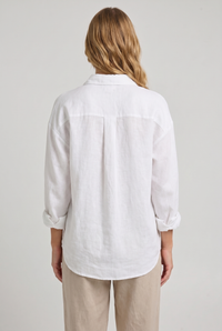 Marlowe Relaxed Button-Up Linen Shirt White - Back