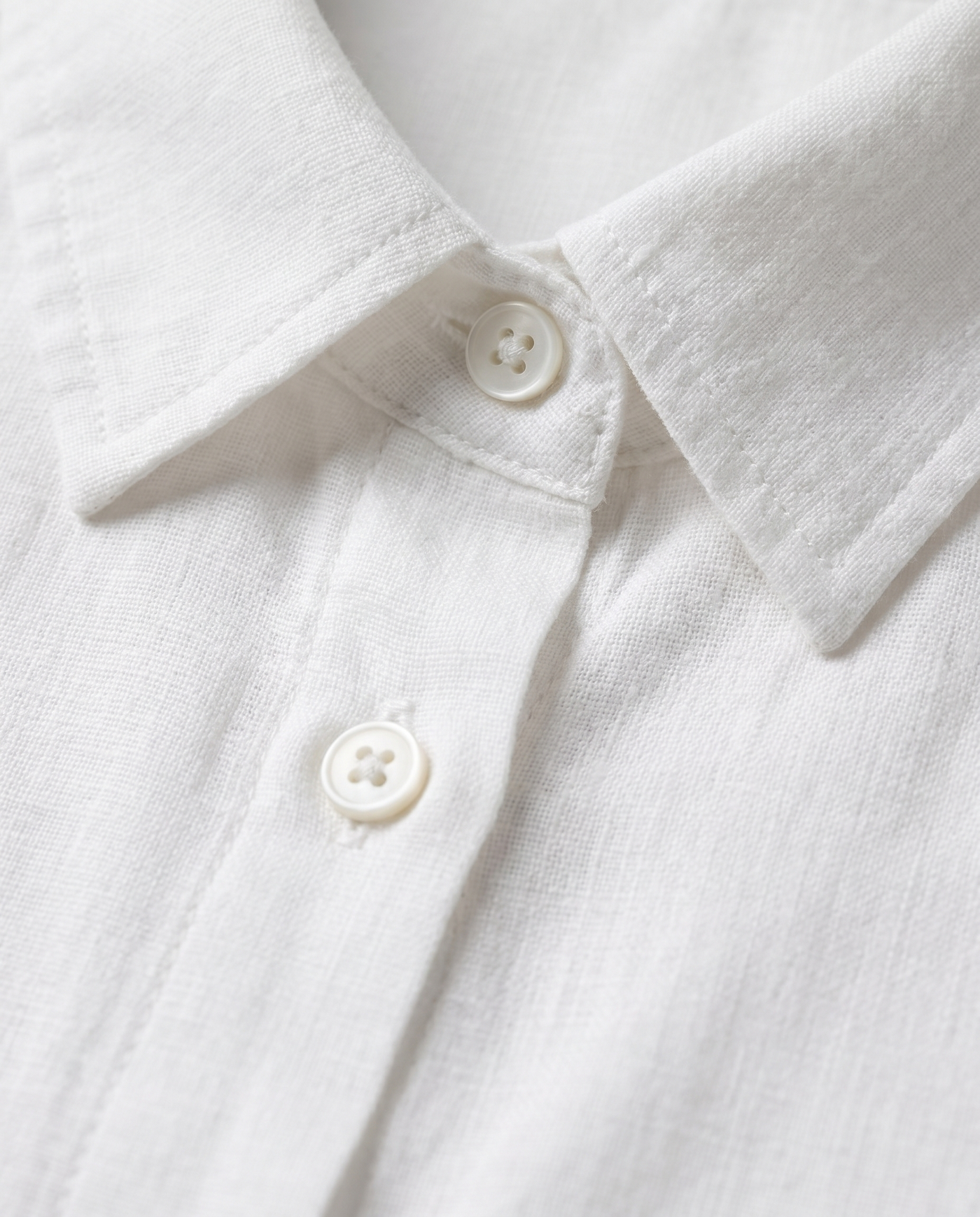 Marlowe Relaxed Button-Up Linen Shirt White - Close-Up Detail