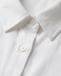 Marlowe Relaxed Button-Up Linen Shirt White - Close-Up Detail