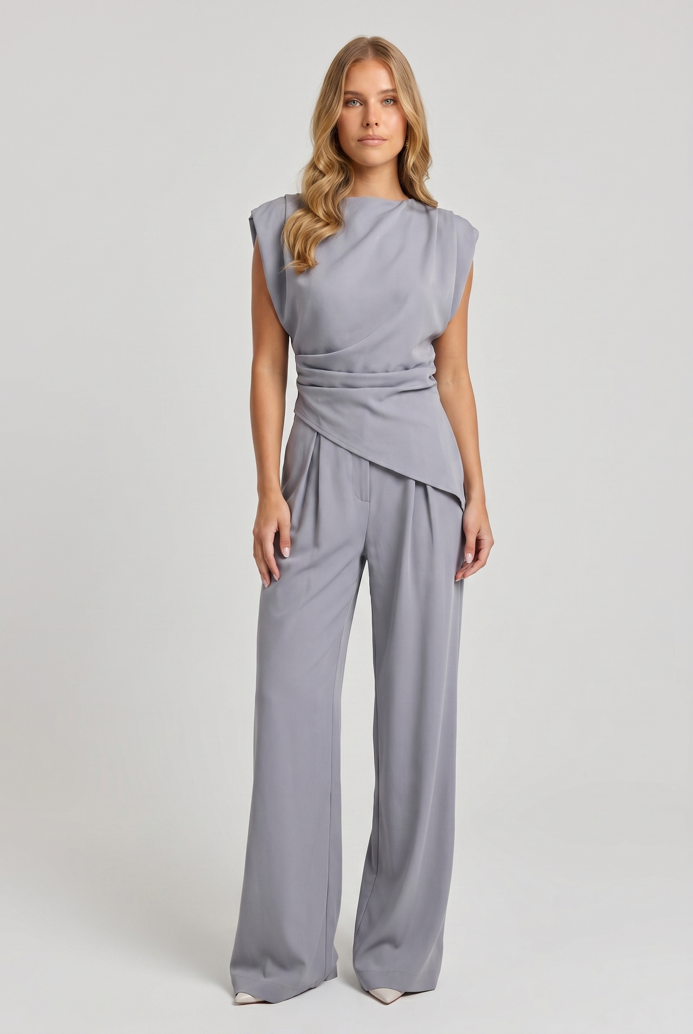 Harper Two-Piece Set Light Gray - Front