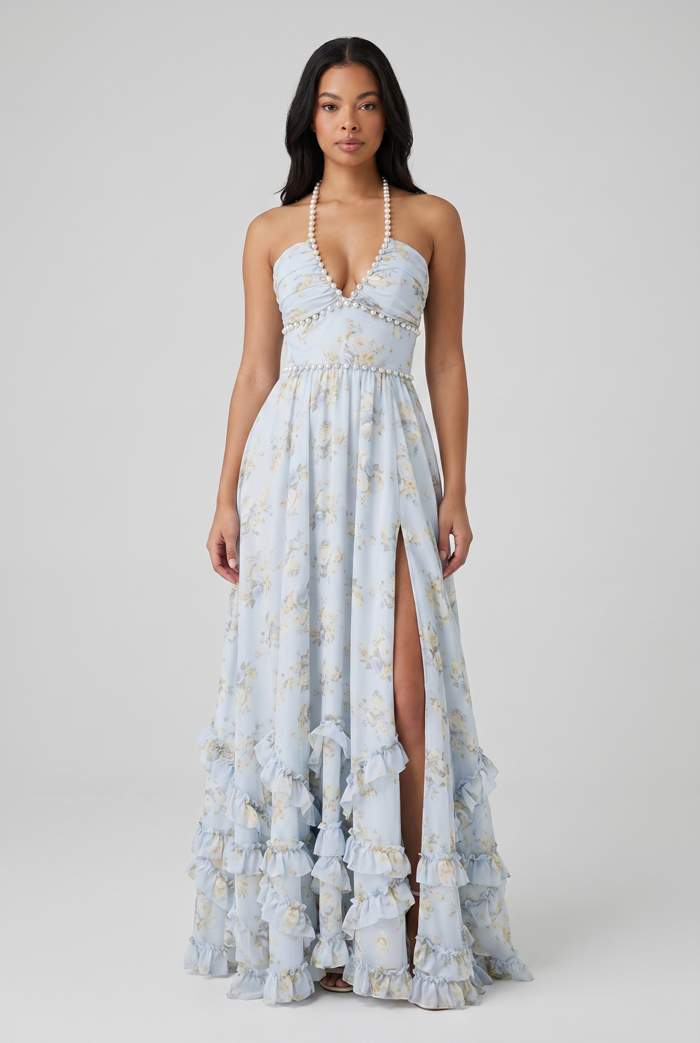 Saskia Sleeveless Floral A-Line Maxi White - Front