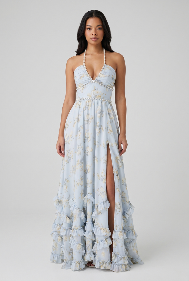 Saskia Sleeveless Floral A-Line Maxi White - Front