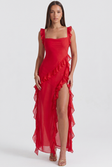Fleur | Ruffle-Sleeve Side-Split Maxi Dress