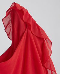 Fleur Ruffle-Sleeve Side-Split Maxi Red - Close-Up Detail