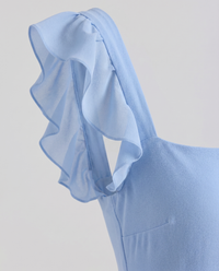 Fleur Ruffle-Sleeve Side-Split Maxi Blue - Close-Up Detail