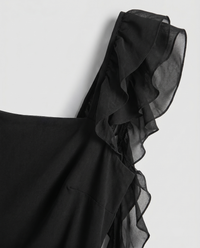 Fleur Ruffle-Sleeve Side-Split Maxi Black - Close-Up Detail