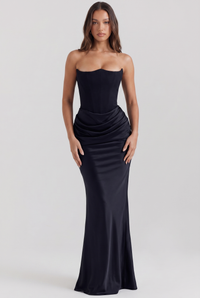 Anouk Draped Pleated Strapless Maxi Black - Front