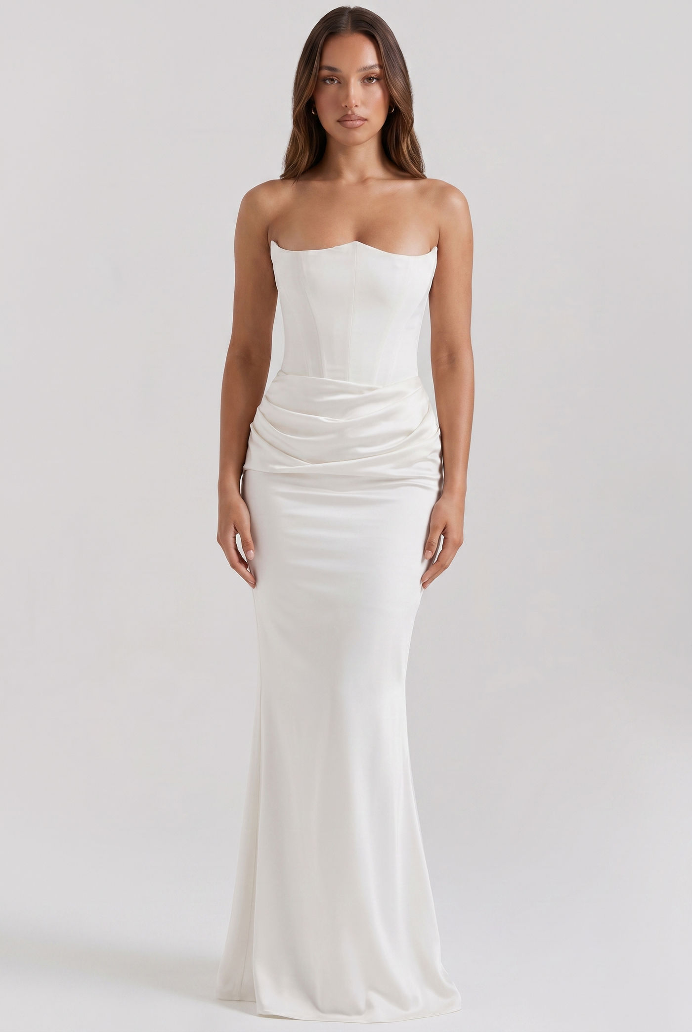 Anouk Draped Pleated Strapless Maxi White - Front