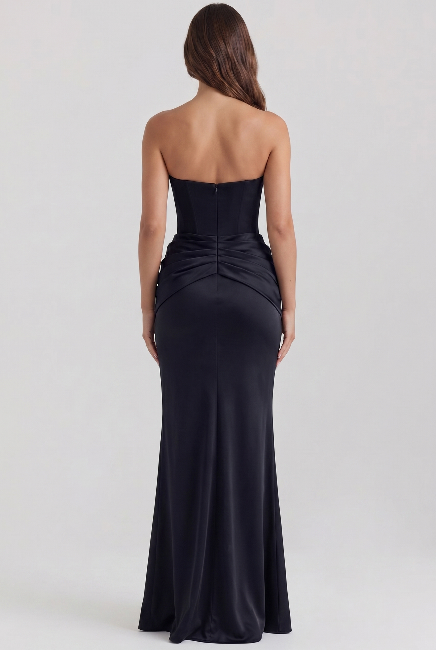 Anouk Draped Pleated Strapless Maxi Black - Back