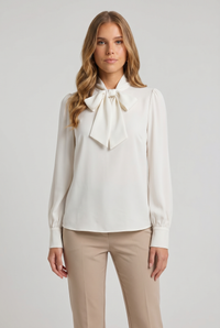 Margot Bow-Tie Draped Blouse White - Front