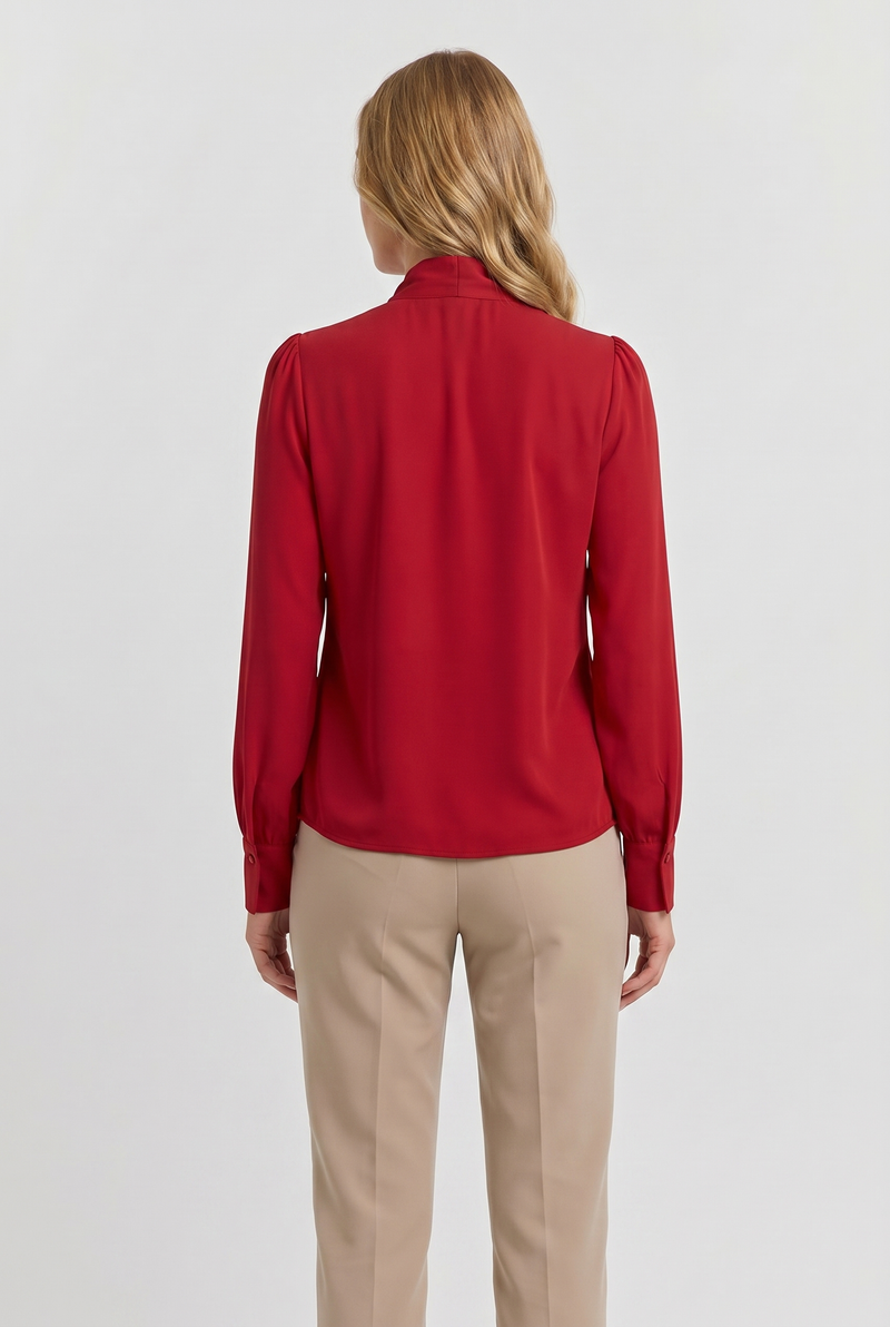 Margot Bow-Tie Draped Blouse Red - Back