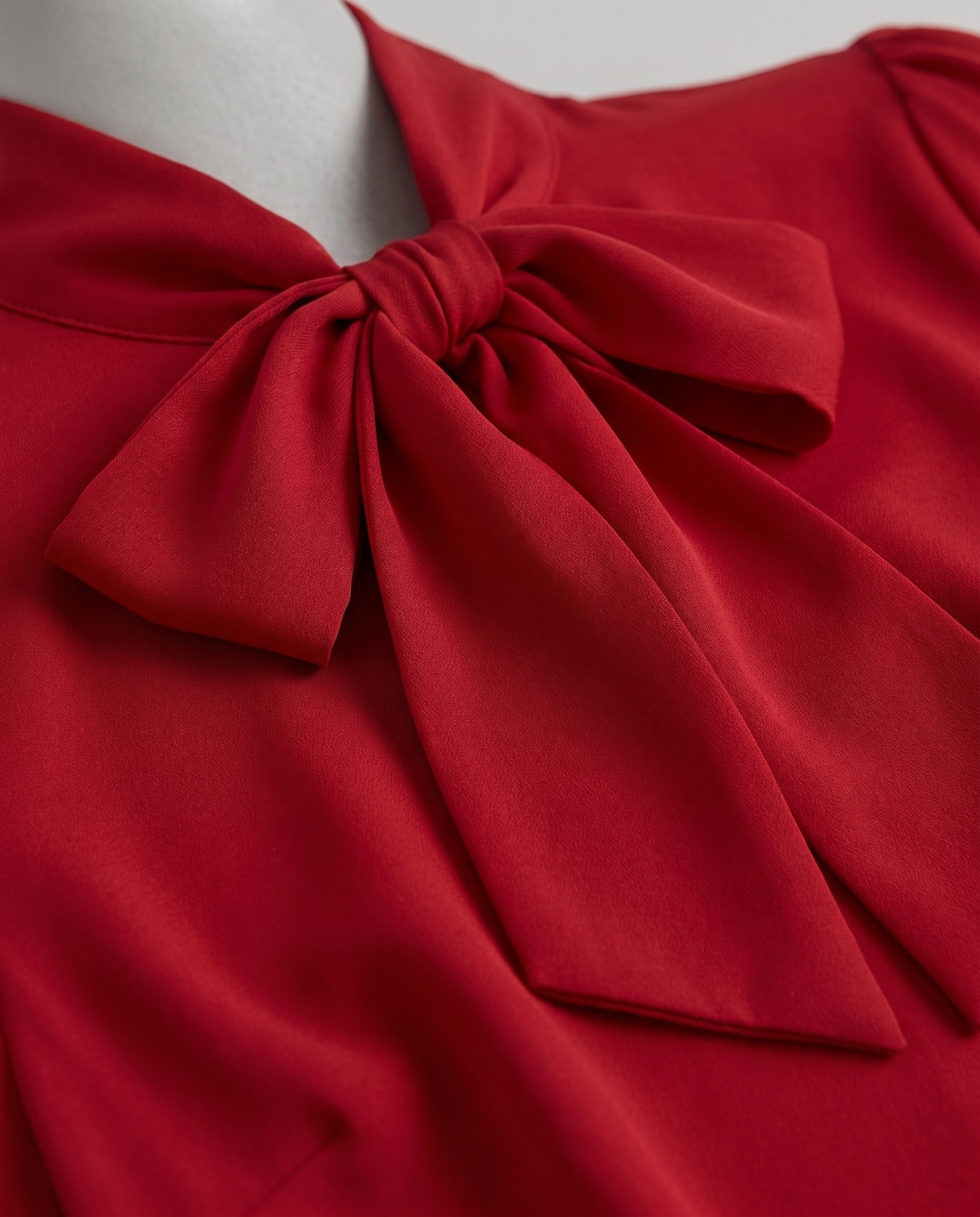 Margot Bow-Tie Draped Blouse Red - Close-Up Detail