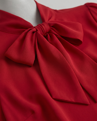 Margot Bow-Tie Draped Blouse Red - Close-Up Detail
