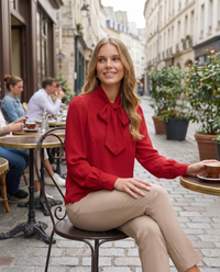Margot Bow-Tie Draped Blouse Red - Lifestyle