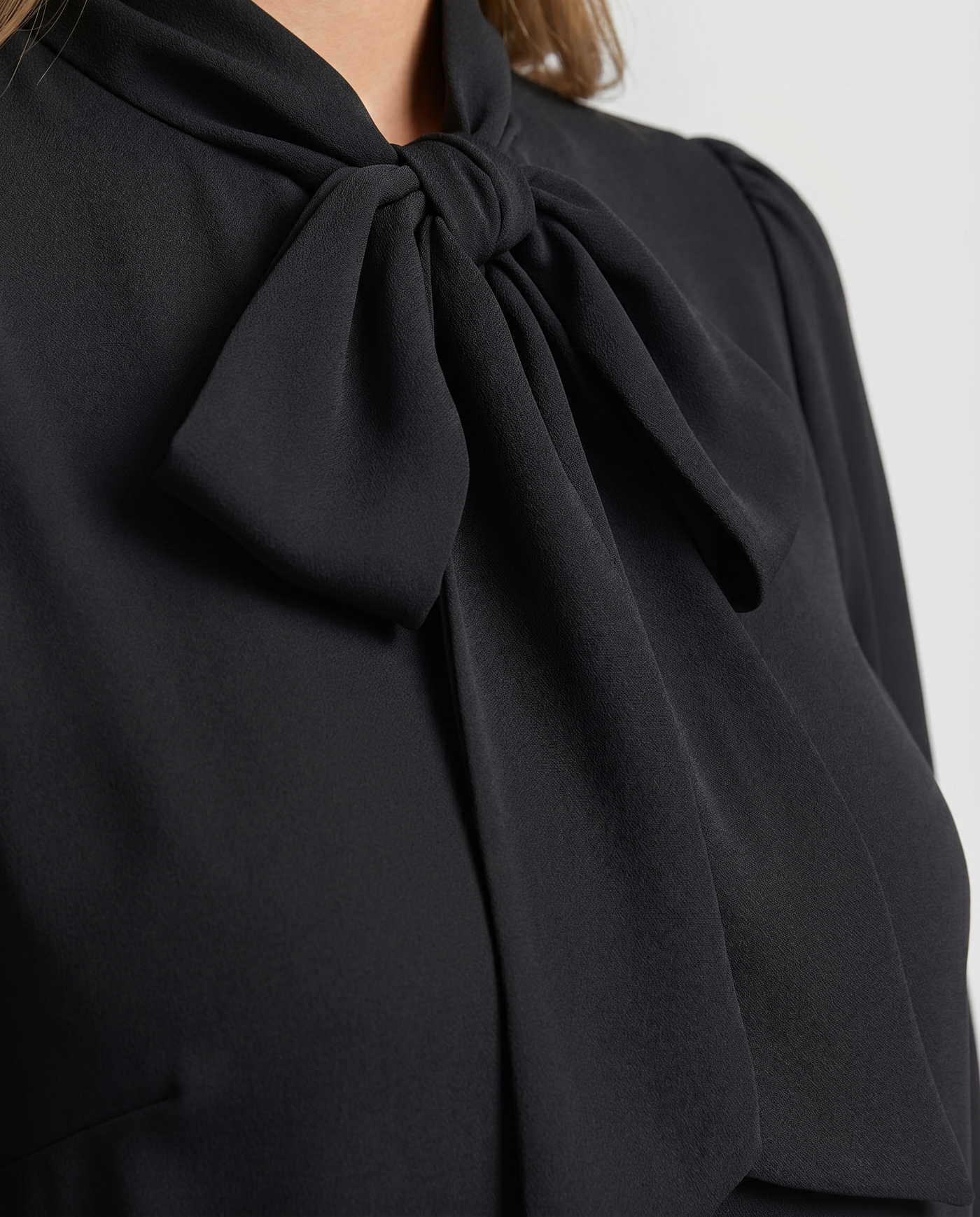 Margot Bow-Tie Draped Blouse Black - Close-Up Detail