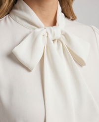 Margot Bow-Tie Draped Blouse White - Close-Up Detail