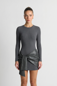 Roxy Faux Leather Patchwork Mini Gray - Front