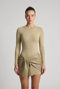 Roxy Faux Leather Patchwork Mini Khaki - Front